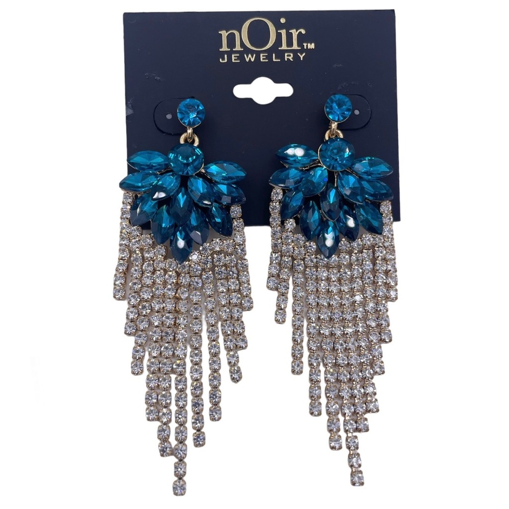 NOIR luxury dangle flower crystal tassel long earrings- New